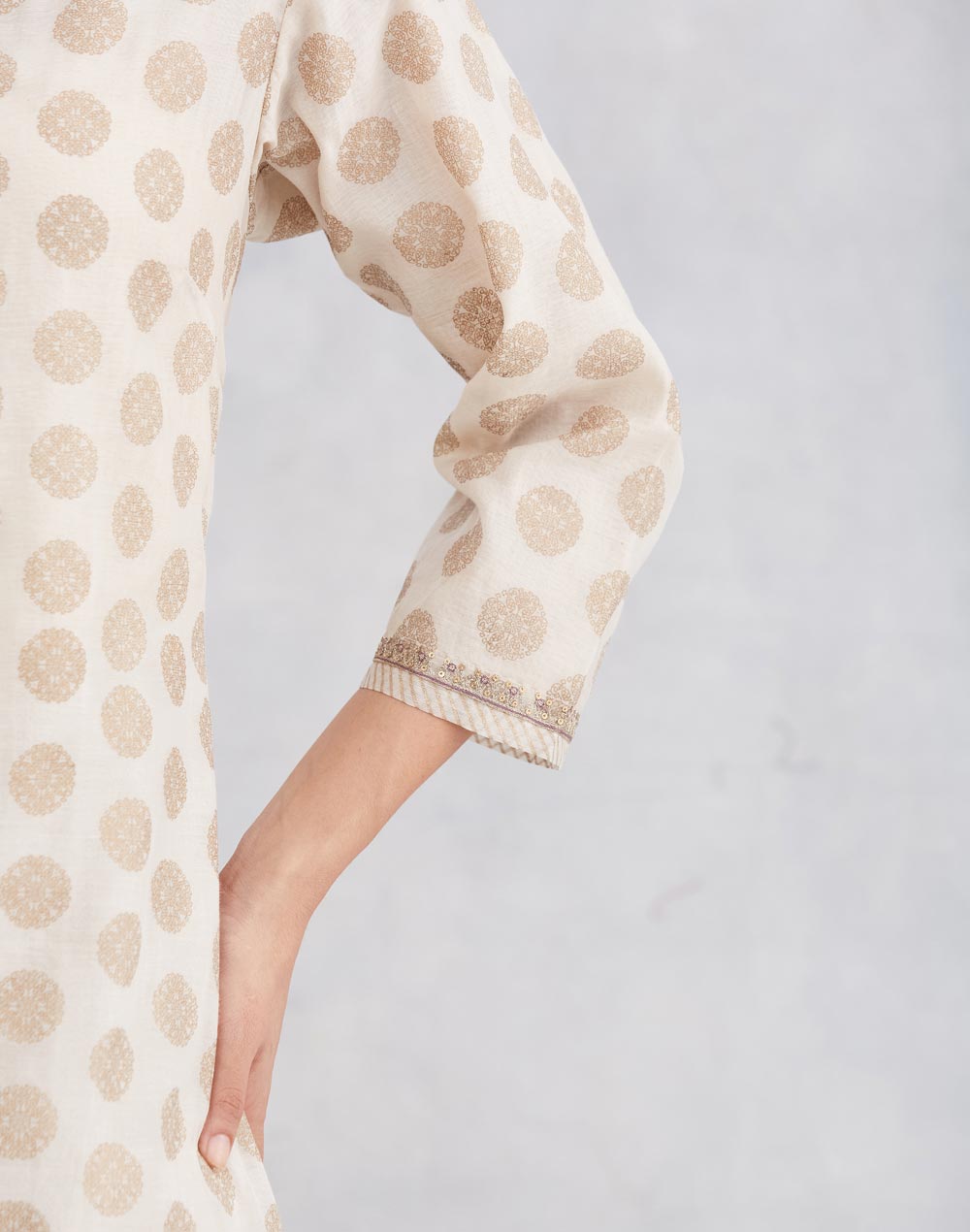 Natural Cotton Silk Printed Slim Fit Short Kurta