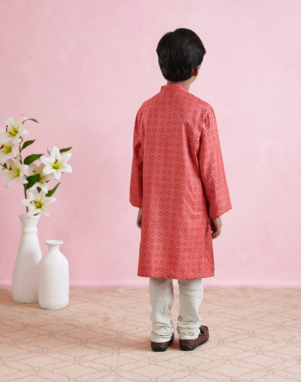 Pink Viscose Blend Hand Block Printed Long Kurta