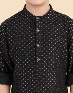 Black Cotton Silk Blend Long Kurta