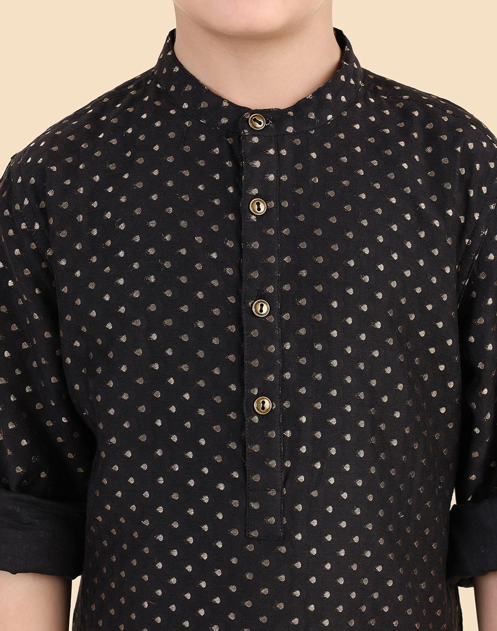 Black Cotton Silk Blend Long Kurta