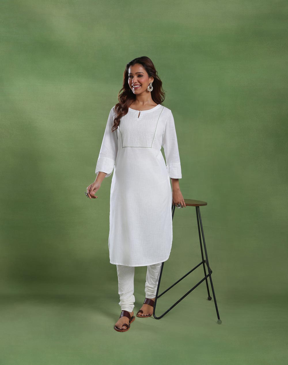 White Cotton Long Kurta