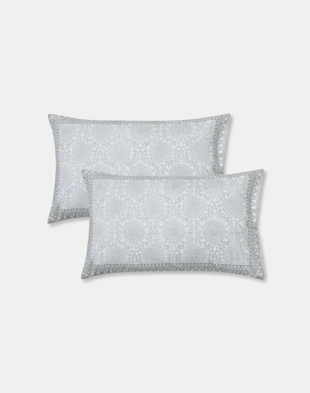 Grey Hand Block Cotton Printed Bed Sheet With 2 Pillow Covers