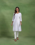 White Cotton Chikankari Knee Length Kurta