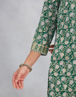 Teal Cotton Hand Block Printed Slim Fit Short Kurta