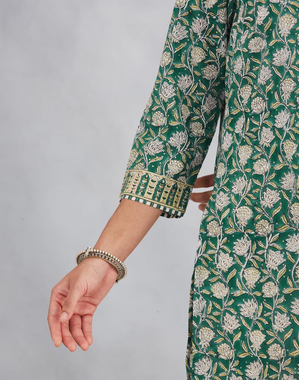 Teal Cotton Hand Block Printed Slim Fit Short Kurta