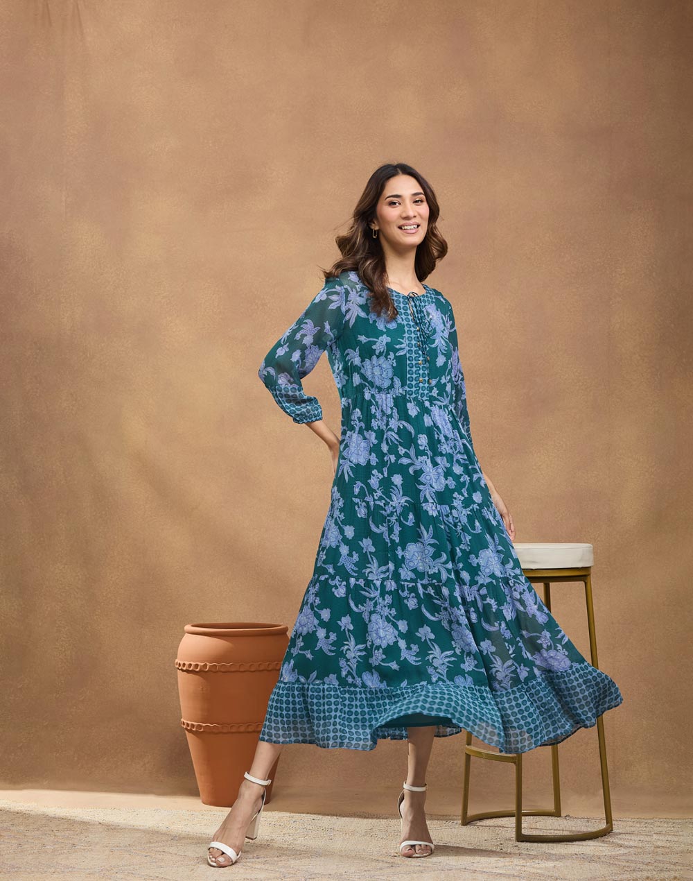Green Viscose Printed Maxi