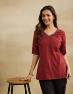Maroon Cotton Short Kurta