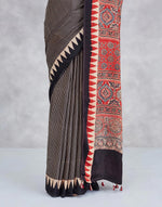 Black Viscose Blend Ajrakh Printed Sari