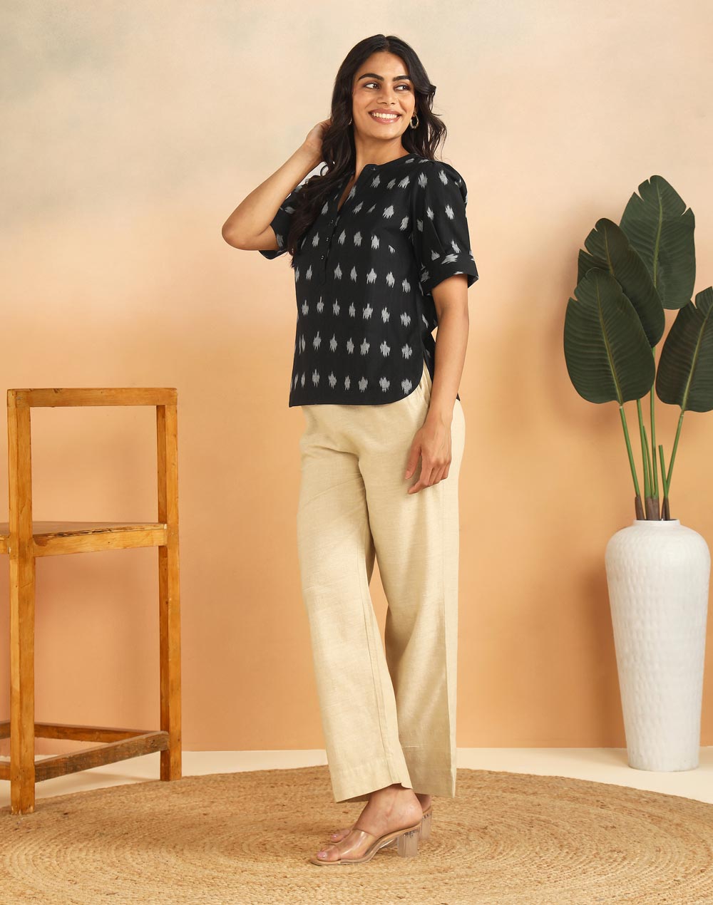 Black Cotton Ikat Top