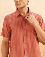 Orange Cotton Blend Striped Bush Shirt