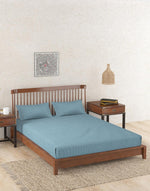 Navy Nile Stripe Cotton Bed Sheet With 2 Pillow Covers