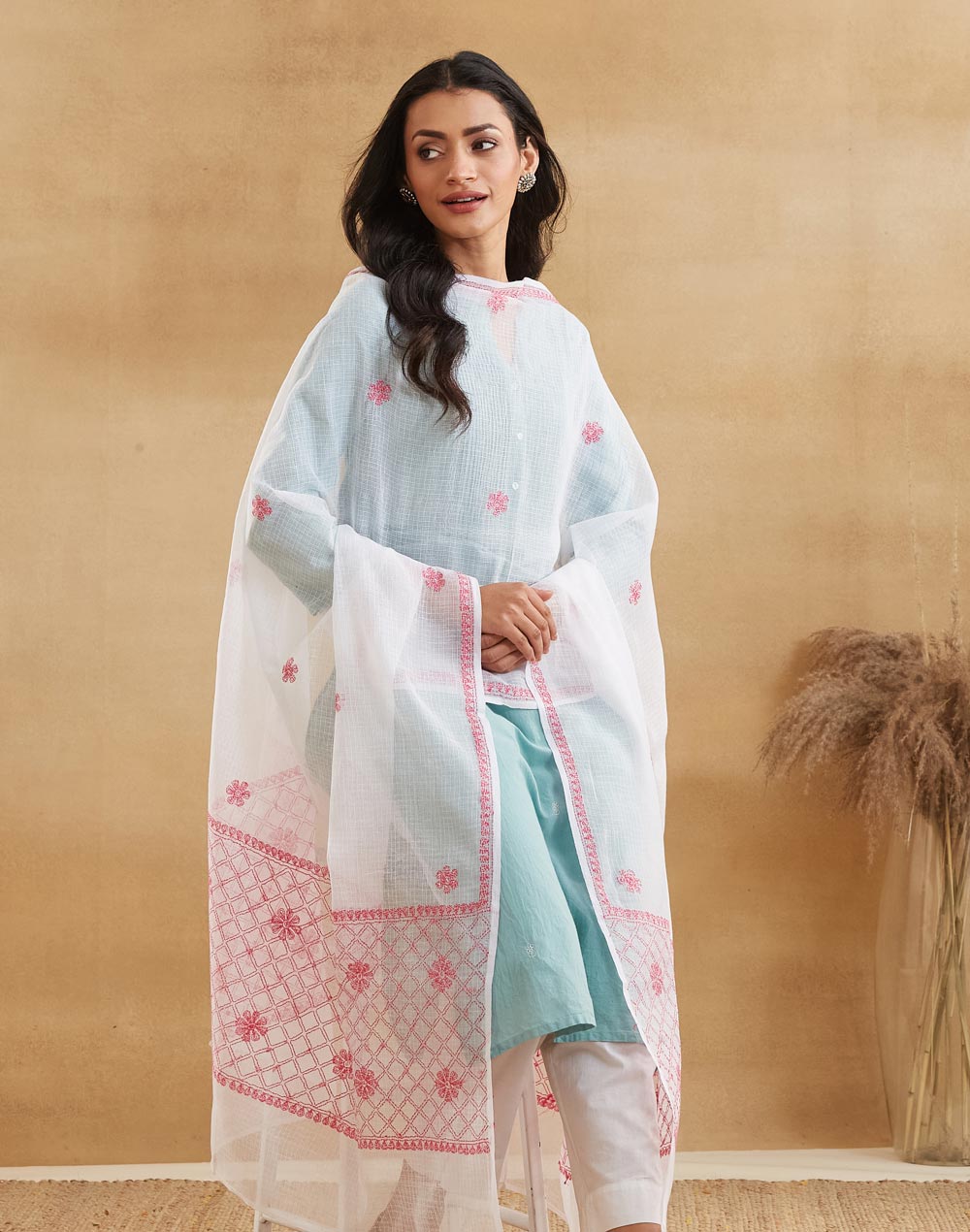 Natural Cotton Silk Blend Chikankari Dupatta