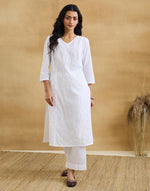 White Cotton Chikankari Long Kurta