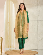Beige Metallised Fiber & Silk Blend Stole