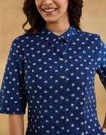 Indigo Cotton Dabu Printed Midi Dress