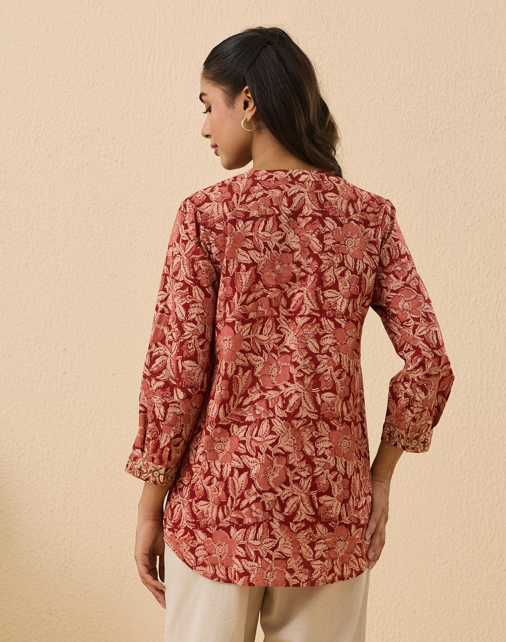 Red Cotton Kalamkari Printed Tunic