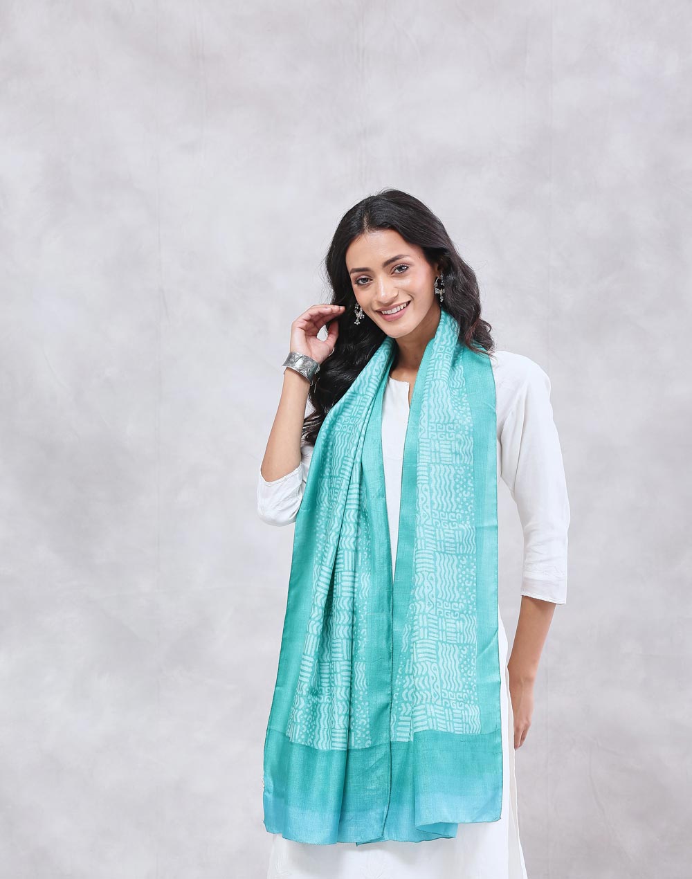 Teal Silk Symphony Stole