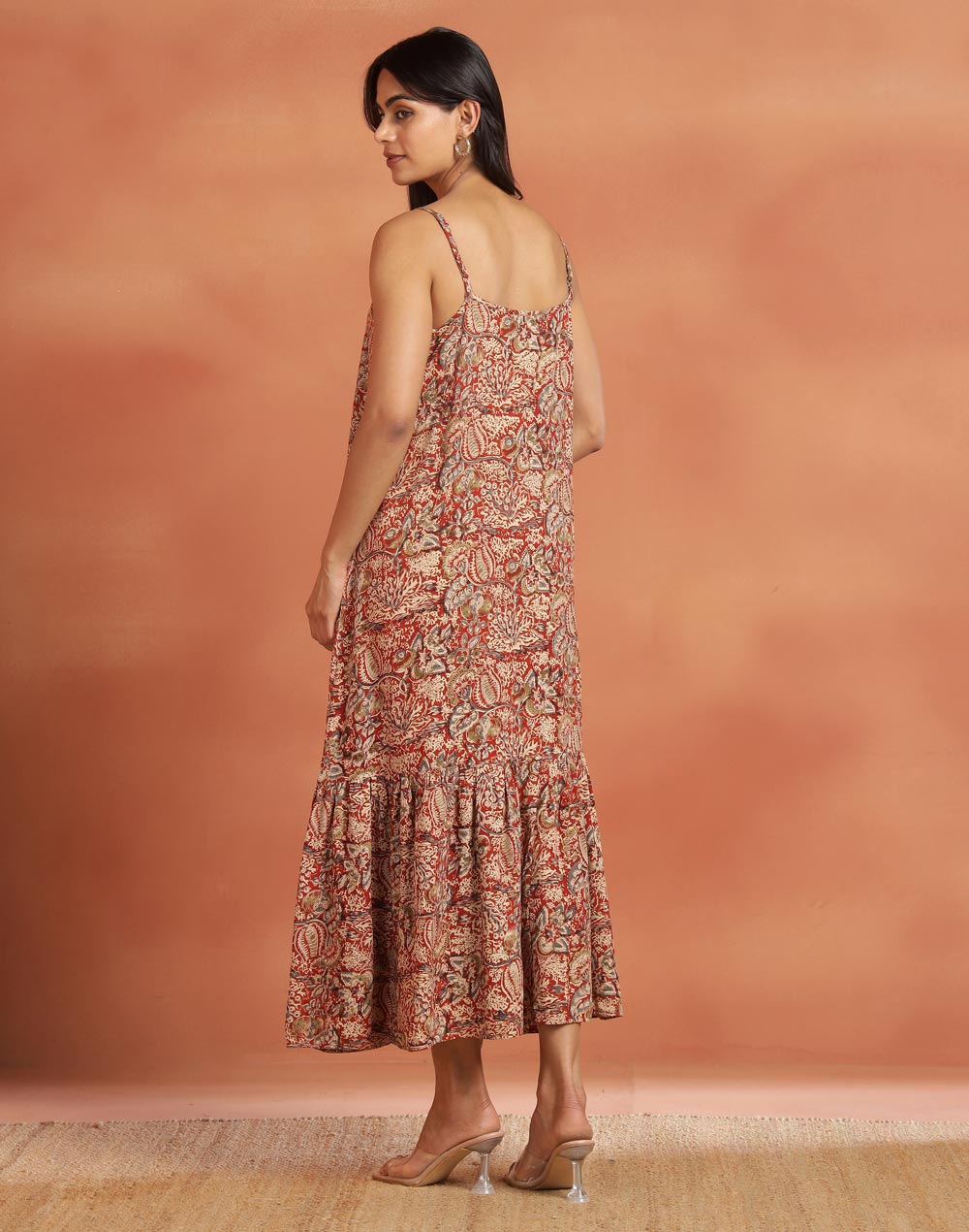 Red Viscose Kalamkari Printed Maxi