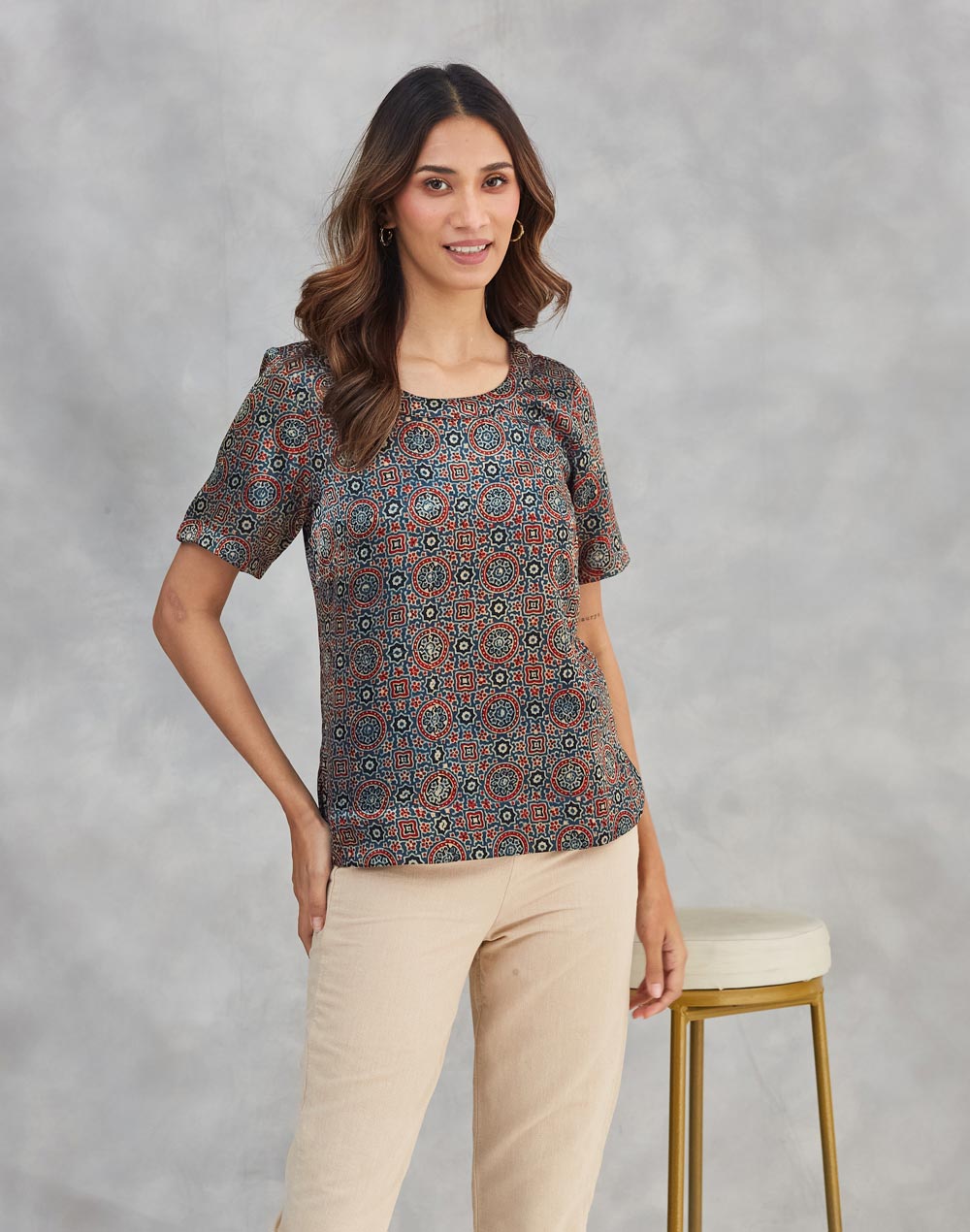 Indigo Cotton Ajrakh Printed Top