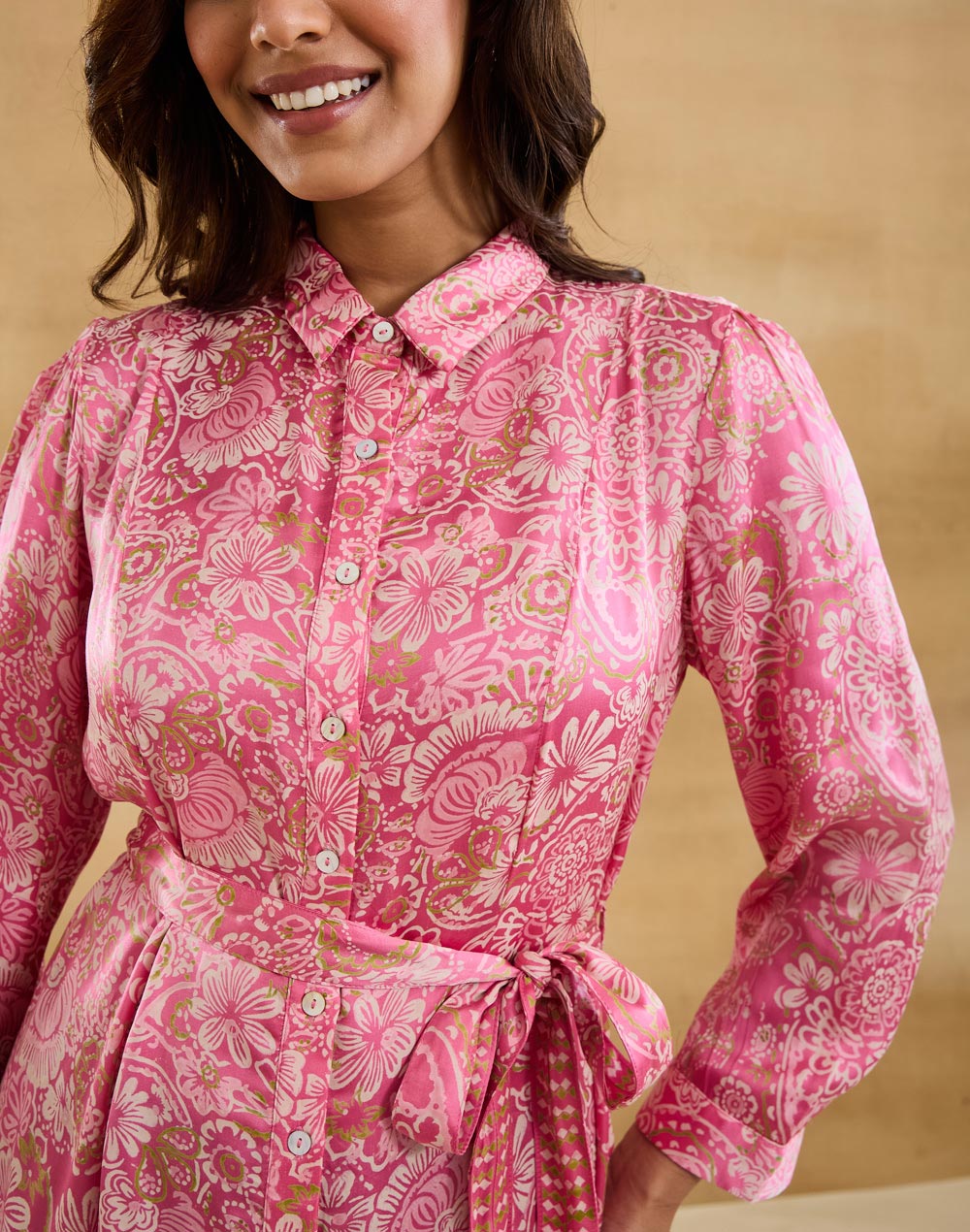 Pink Rayon Blend Hand Block Printed Maxi