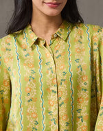 Green Rayon Block Print Floral Shirt for Women with a hand block floral print