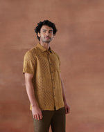 Mustard Linen Hand Block Printed Bush Shirt