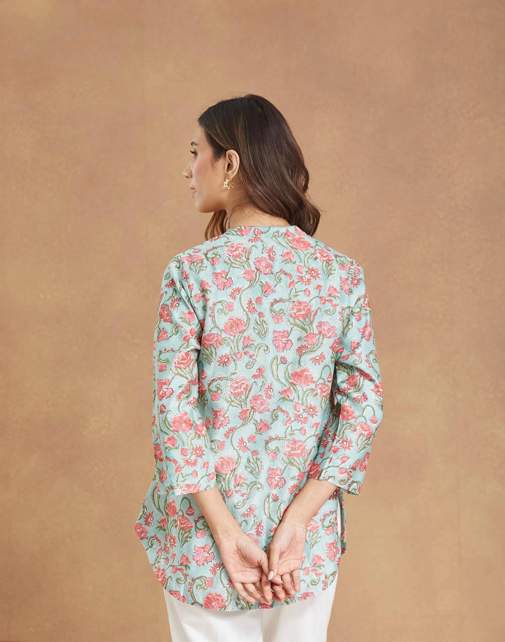 Green Cotton Silk Hand Block Printed Tunic