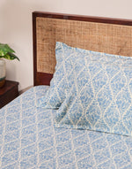 Blue Prachi Cotton Bed Sheet With 2 Pillow Covers