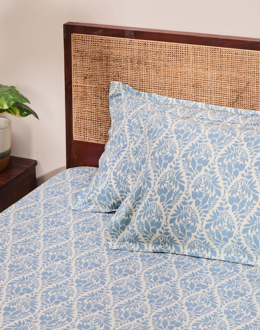 Blue Prachi Cotton Bed Sheet With 2 Pillow Covers