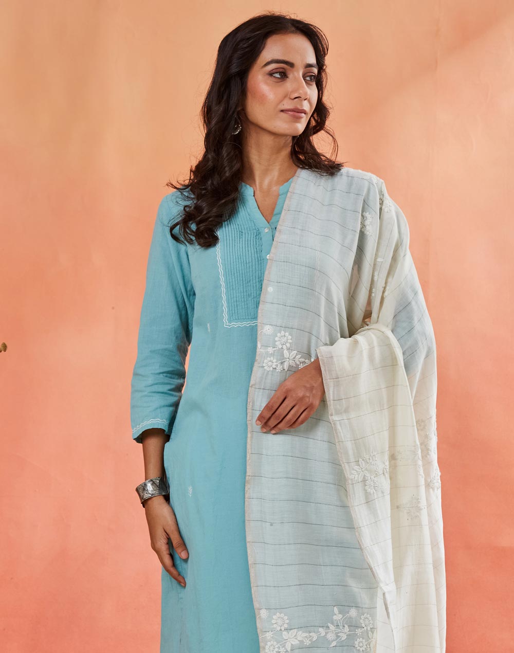 Natural Cotton Silk Chikankari Dupatta