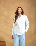 White Cotton Linen Slim Fit Shirt