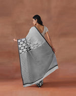 White Cotton Hand Block Printed Sari