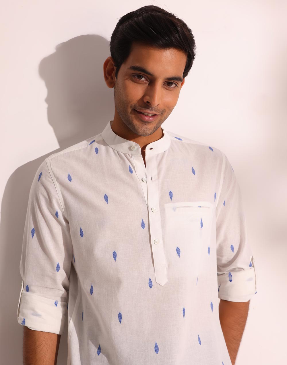 White Cotton Dobby Slim Fit Mid Placket Shirt