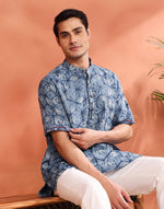 Indigo Cotton Dabu Printed Kurta Short