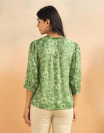Green Rayon Blend Hand Block Printed Helen Top