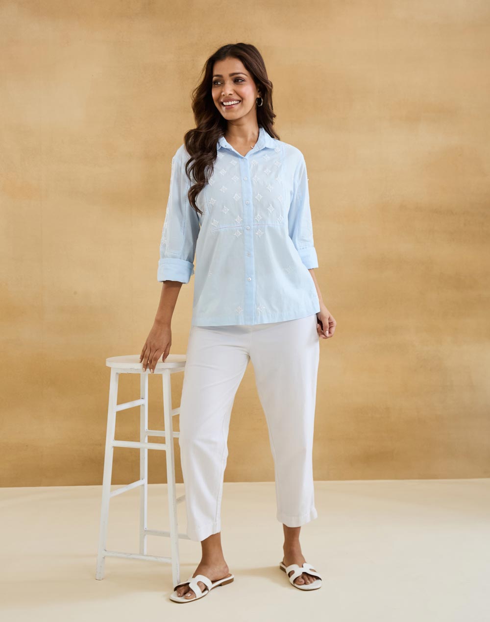 Light Blue Cotton Chikankari Shirt