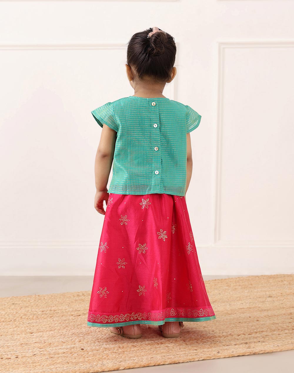 Pink Cotton Silk Blend Hand Block Printed 2pc Lehenga Set