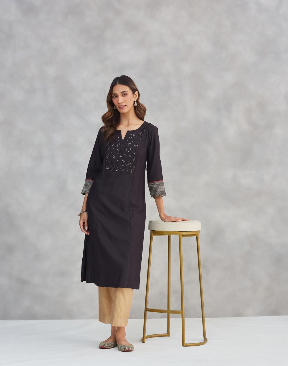 Black Viscose Silk Slim Fit Long Kurta