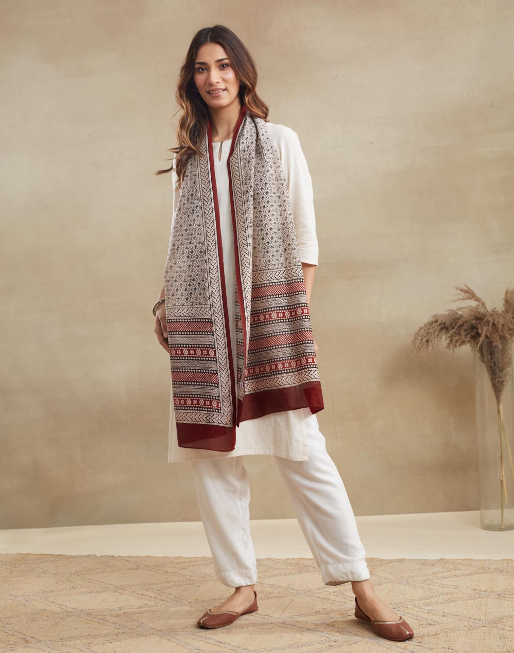Black Cotton Silk Bagh Printed Stole