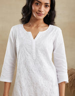 White Cotton Chikankari Short Kurta
