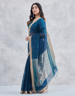 Teal Cotton Silk Blend Chanderi Sari