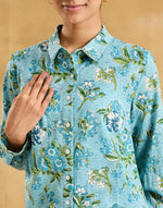 Blue Cotton Hand Block Printed Alma Shirt