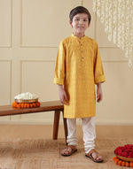 Yellow Viscose Blend Hand Block Printed Long Kurta