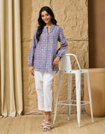 Blue-Pink Cotton Silk Hand Block Printed Clara Tunic
