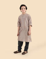Grey Cotton Silk Blend Printed Long Kurta
