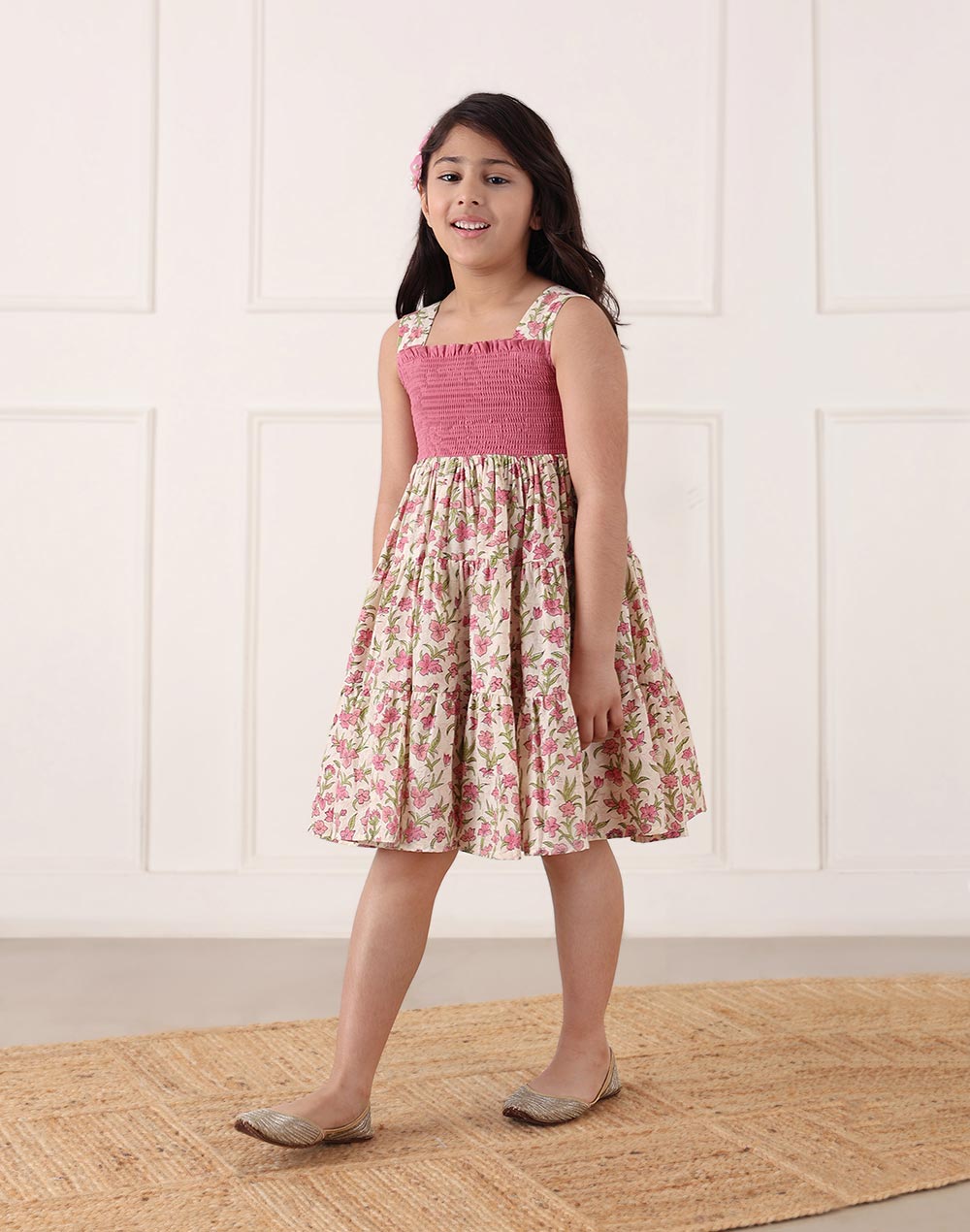 Pink Cotton Hand Block Printed Dress