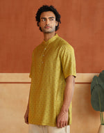 Yellow Viscose Silk Printed Short Kurta