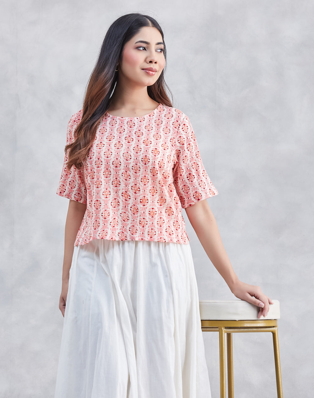 Orange Cotton Floral Short Top