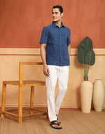 Indigo Cotton Dabu Printed Bush Shirt
