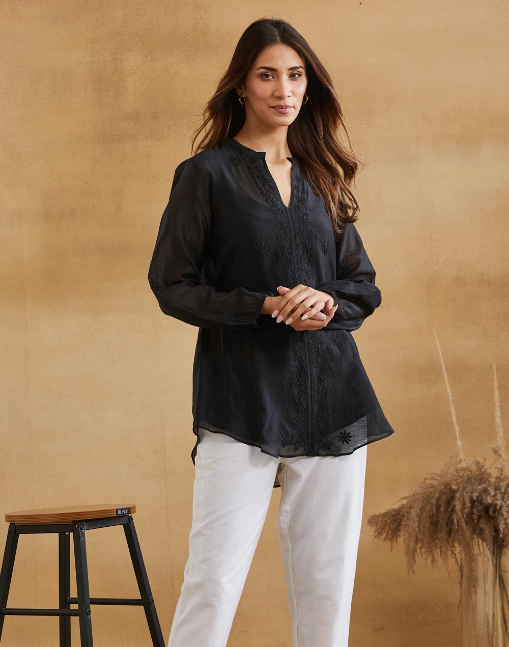 Black Cotton SILK Chikankari Clara Tunic & Slip